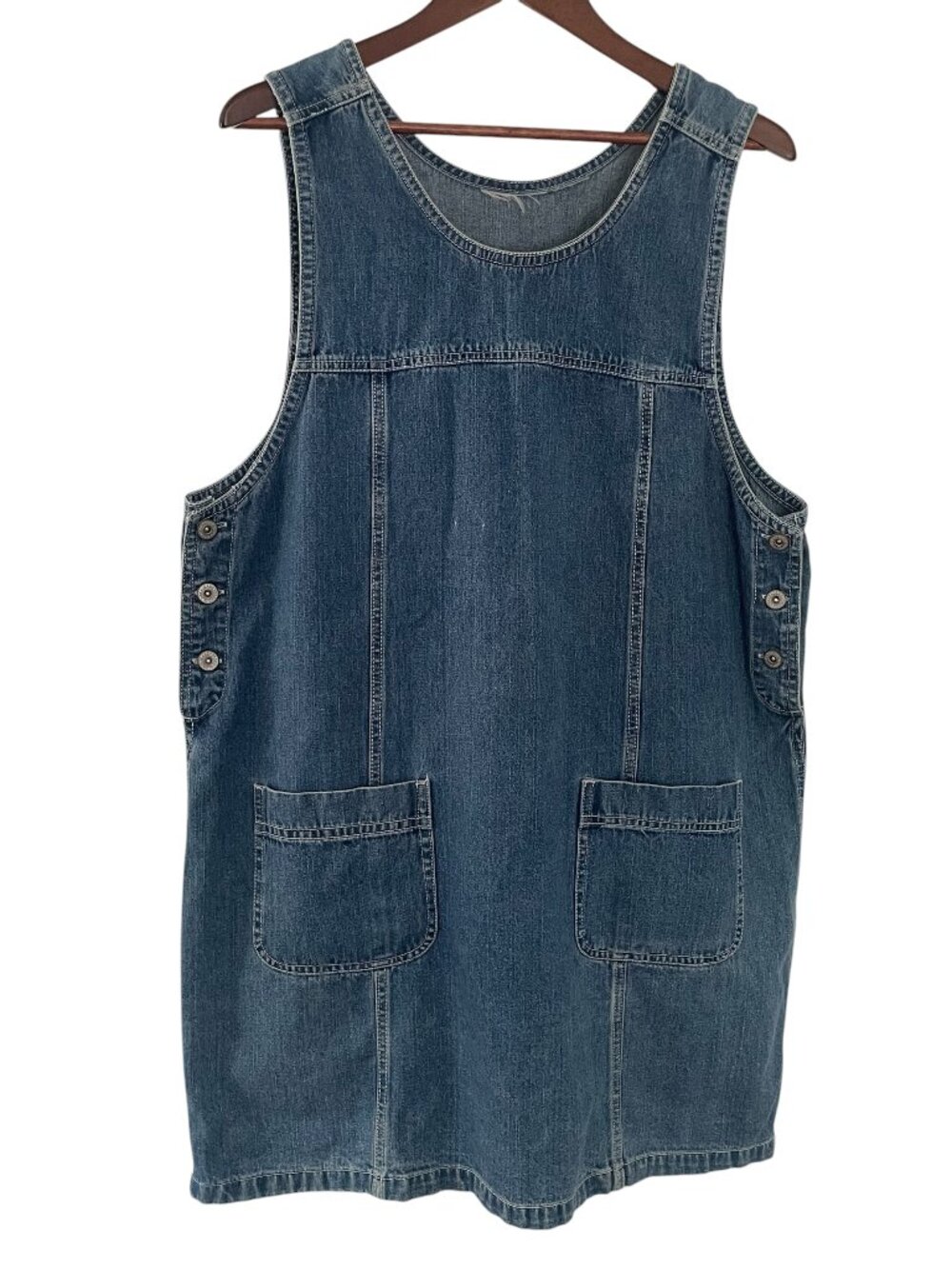 Vintage 90s Y2K Faded Glory Denim Jumper Mini Dress XL Blue Shift Cottagecore